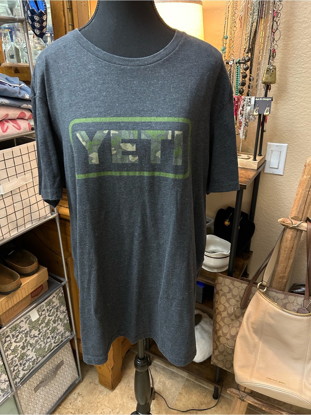 Yeti Dark Gray Short Sleeve Tee with Green Logo